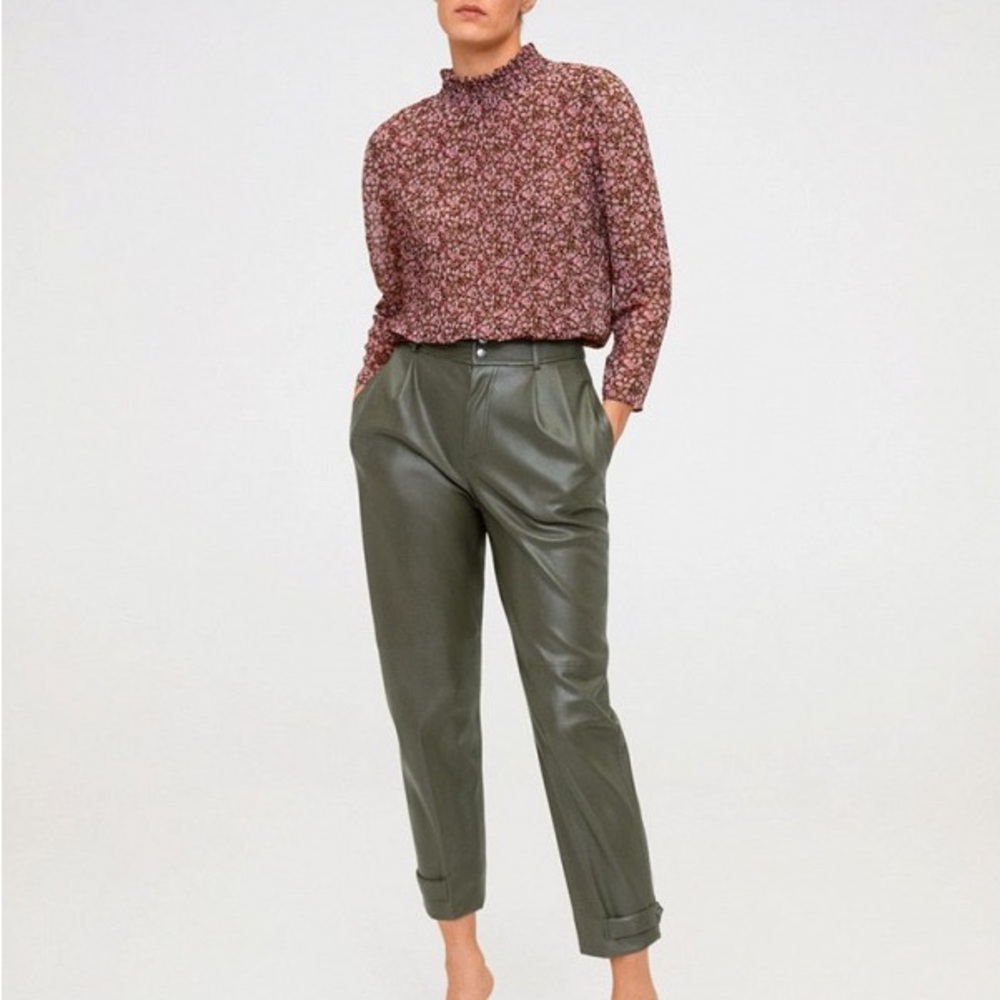 Mango Olives Faux Leather Pants